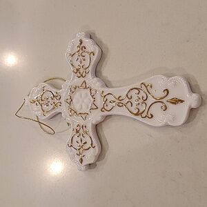 White & Gold Porcelain Cross Ornament